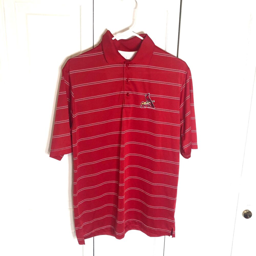St. Louis Cardinals Antigua Polo Shirt Men's M Red Striped Short Sleeve Golf MLB